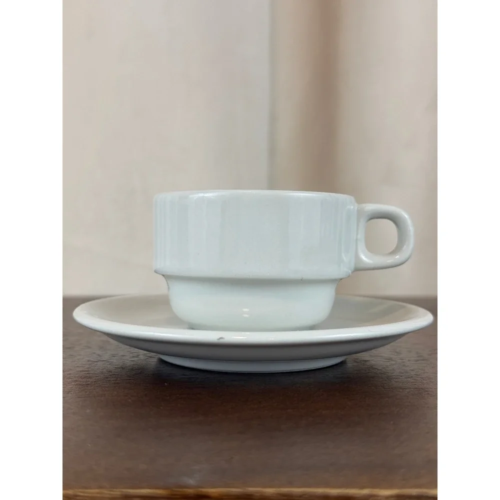 ACF Italy White‎ Stackable Demitasse Espresso Cups and Saucers Set of THREE